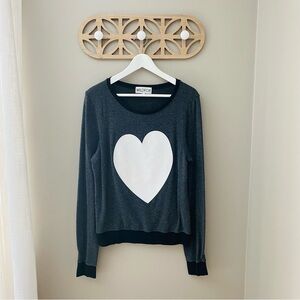 Wildfox Pullover Glitter Heart Sweater Black/White Sz Small